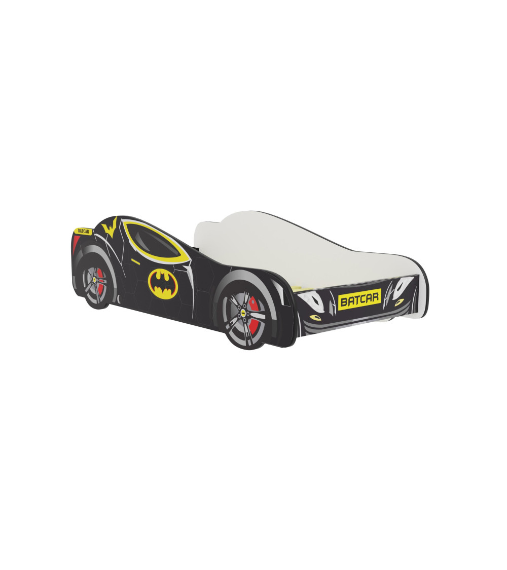 Lit Enfant Voiture Batman Noir – Design Batcar, Batmobile pour Petits Héros matelas et sommier inclus