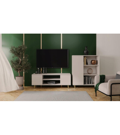 Meuble TV Alennas 155 cm blanc avec pieds dorés