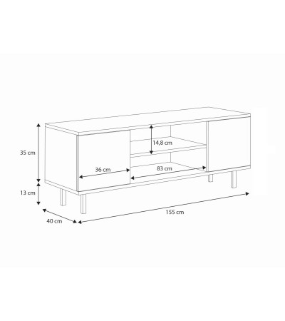 Meuble TV Alennas 155 cm blanc avec pieds dorés