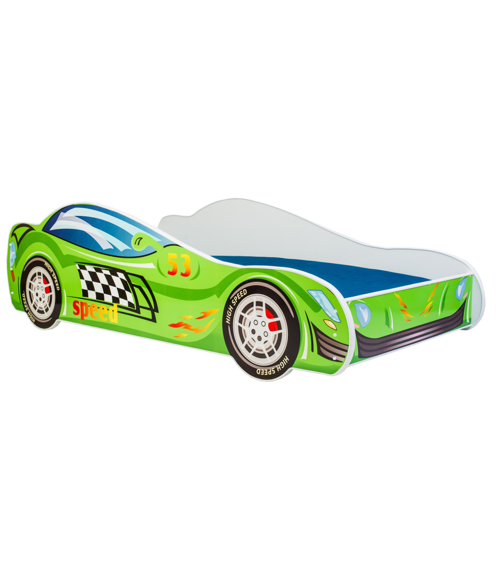 Lit enfant voiture de course verte avec matelas et sommier inclus