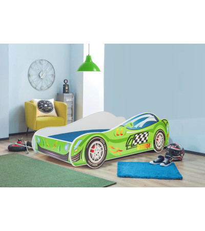 Lit enfant voiture de course verte avec matelas et sommier inclus