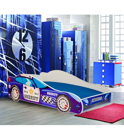 Lit enfant voiture de police avec matelas et sommier inclus