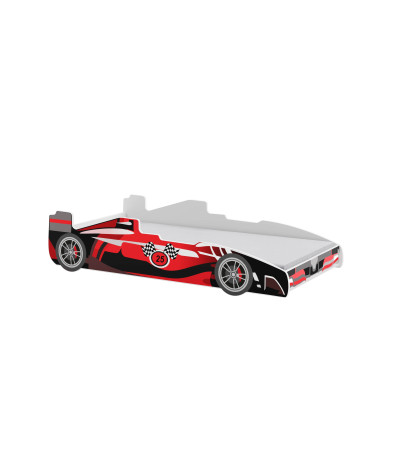 Lit enfant voiture formula 1 rouge et noir avec matelas et sommier inclus