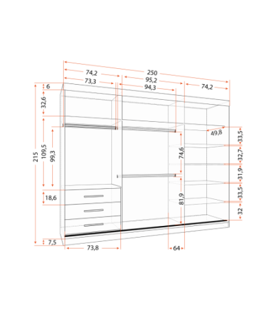 Armoire Milanor 250 cm avec miroir