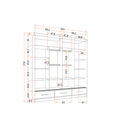 Armoire Solian 203 cm avec miroir