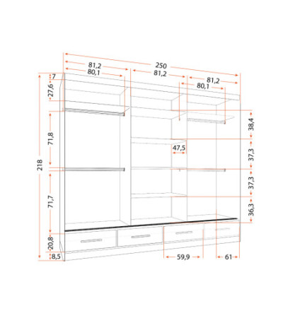 Armoire Silas 250 cm avec miroir
