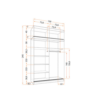 Armoire avec extension Nahelys 150 cm avec miroir