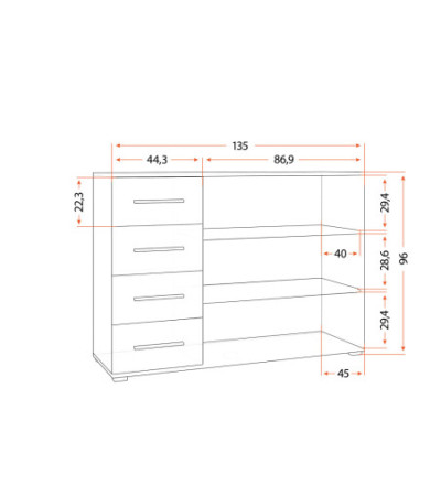 Buffet - Commode Ilario IV 135 cm- Aspect brillant