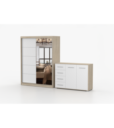 Ensemble armoire Vaiana et commode Ilario avec miroir