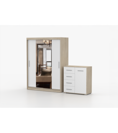 Ensemble armoire et commode Aenora Ilario avec miroir