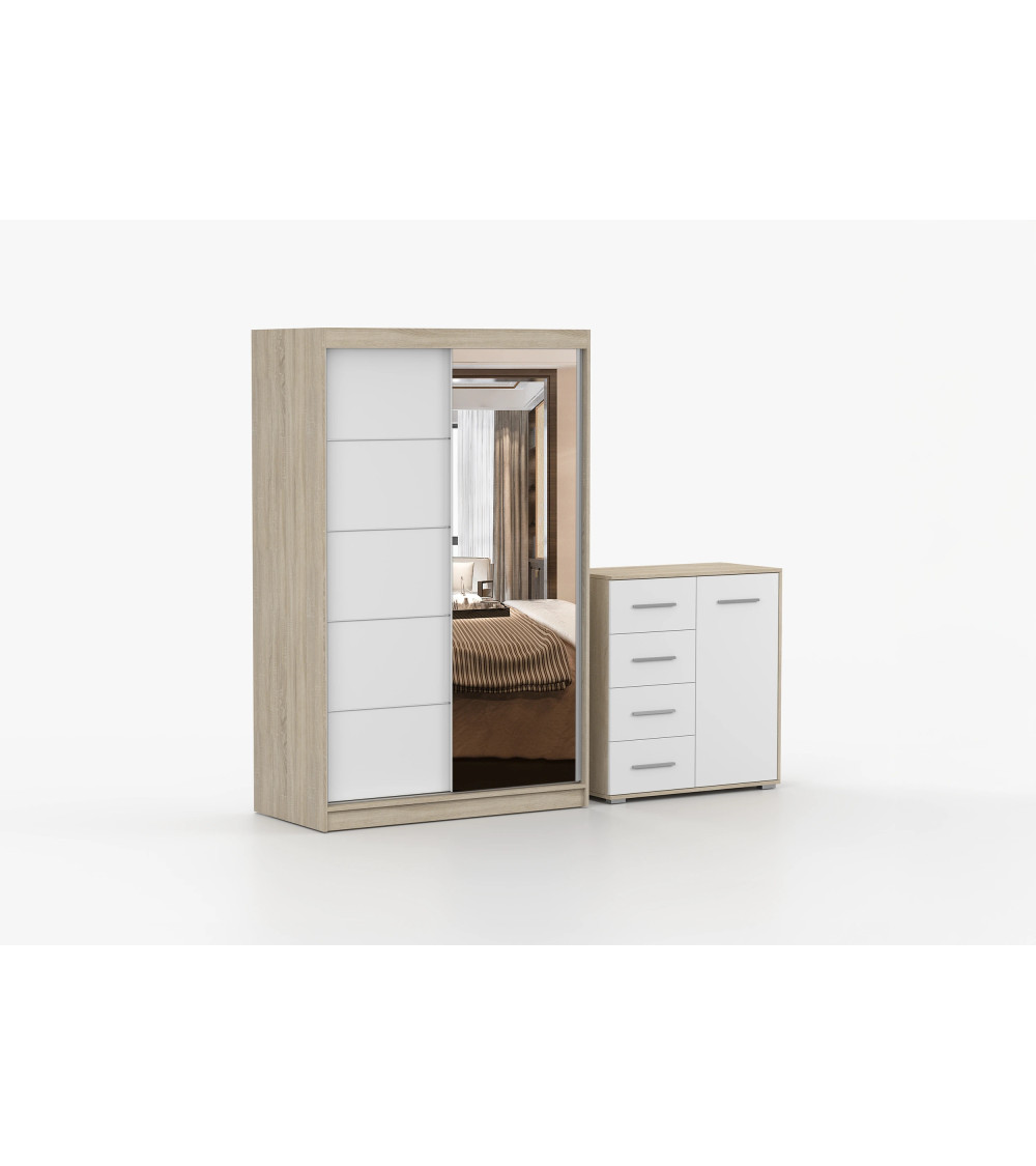 Ensemble armoire Syra et commode Ilario avec miroir