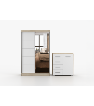 Ensemble armoire Syra et commode Ilario avec miroir