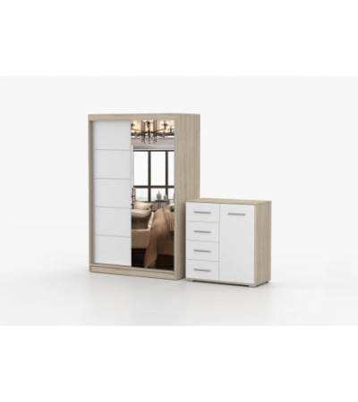 Ensemble armoire Syra et commode Ilario avec miroir