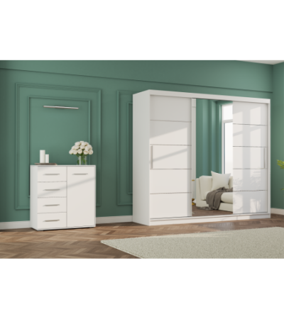 Ensemble armoire Theana et commode Ilario avec miroir