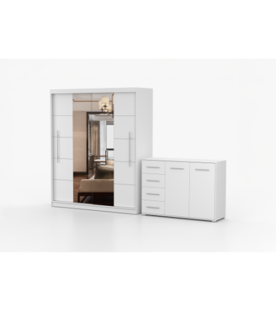 Ensemble armoire Orelia et commode Ilario avec miroir