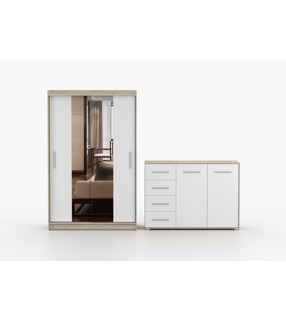 Ensemble armoire Danae et commode Ilario avec miroir