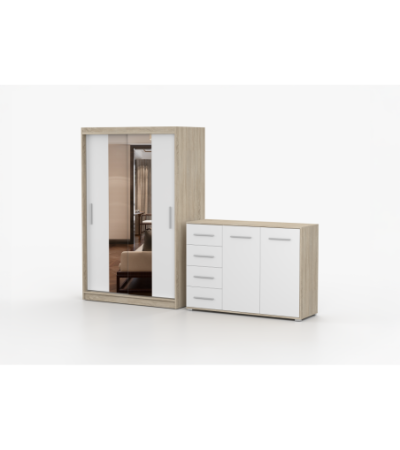 Ensemble armoire Danae et commode Ilario avec miroir