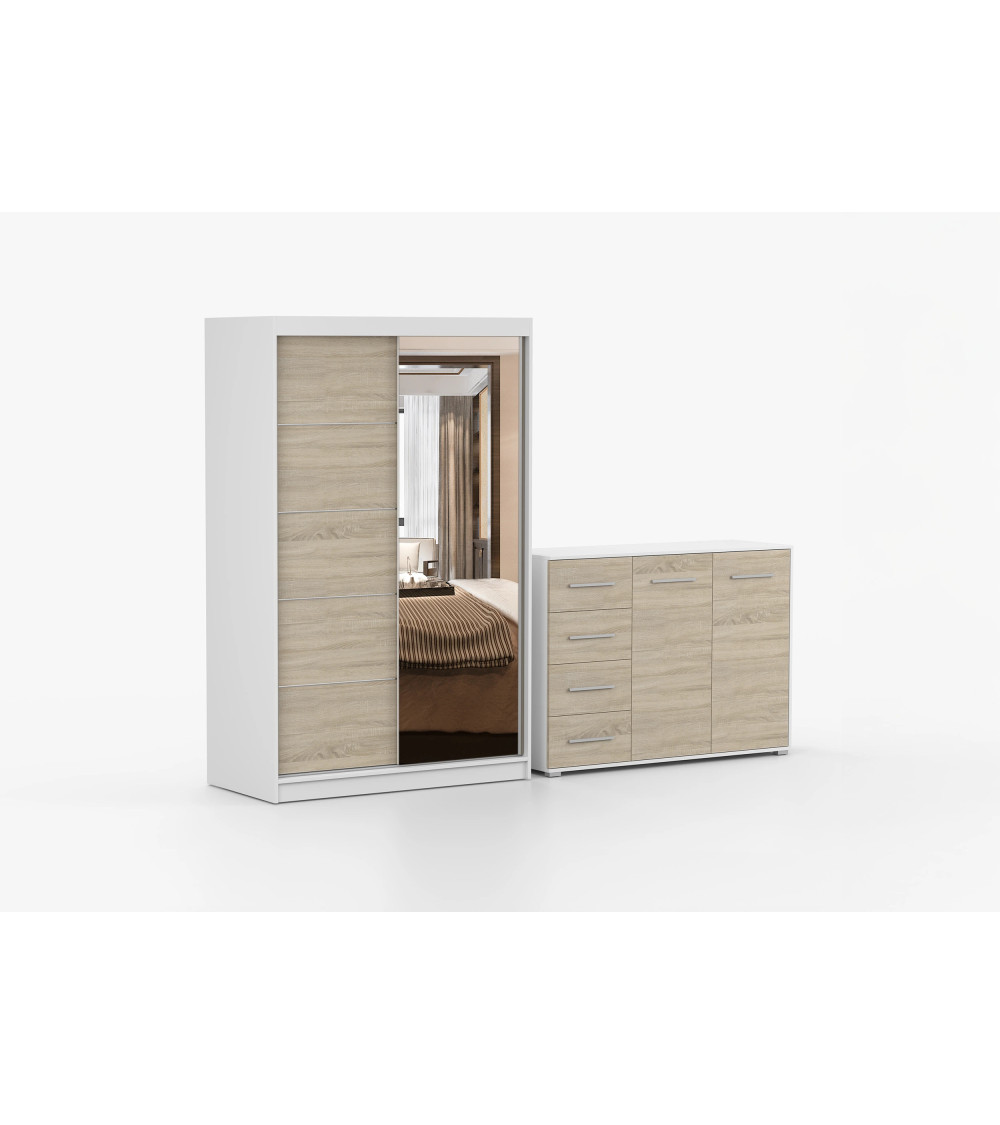 Ensemble armoire Syra et commode Ilario avec miroir