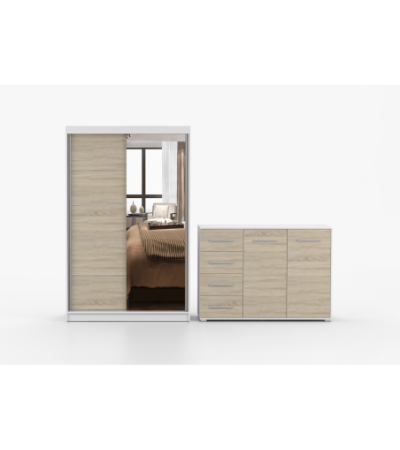 Ensemble armoire Syra et commode Ilario avec miroir
