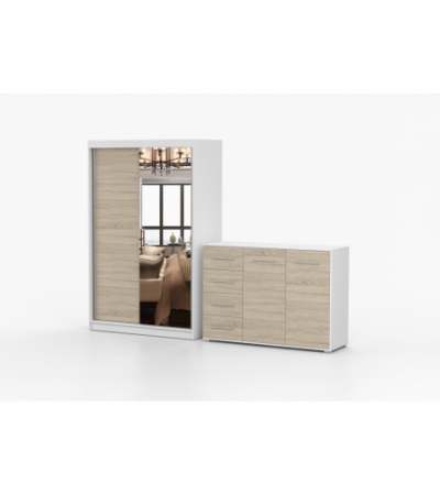 Ensemble armoire Syra et commode Ilario avec miroir