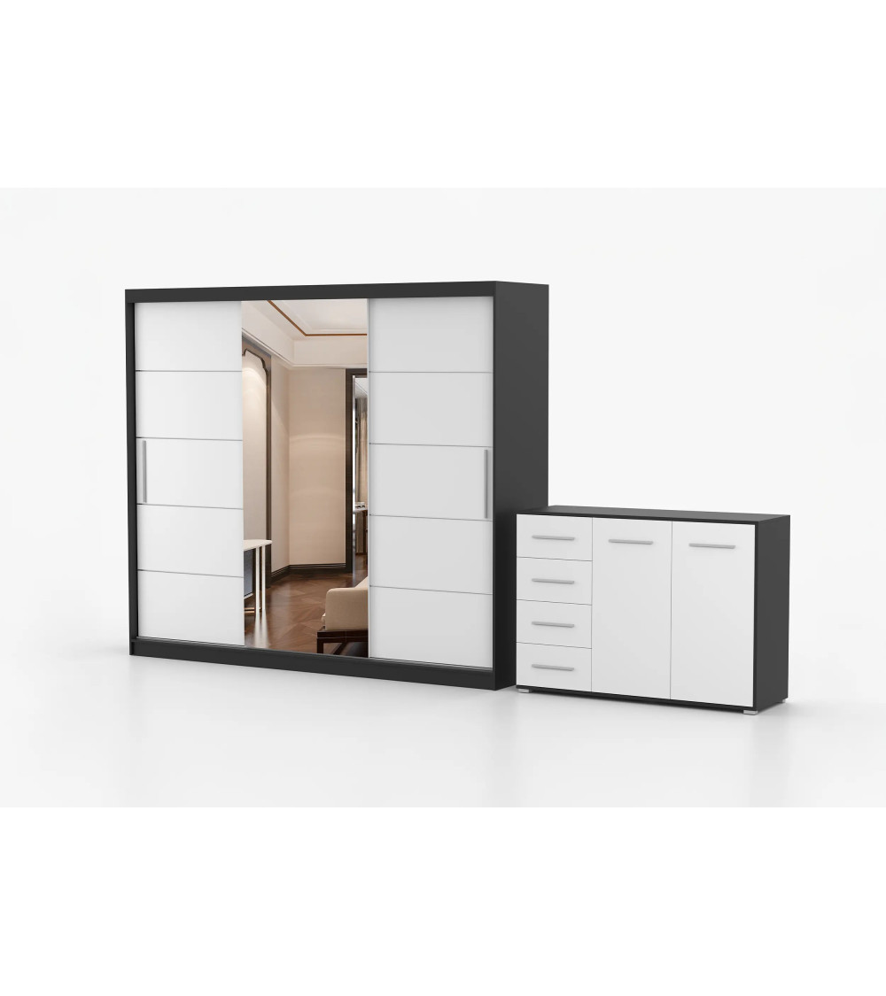 Ensemble armoire Theana et commode Ilario avec miroir
