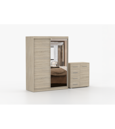 Ensemble armoire Vaiana et commode Ilario Chêne - Blanc avec miroir