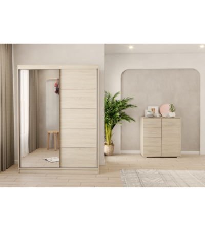 Ensemble armoire Vaiana et commode Ilario Chêne - Blanc avec miroir
