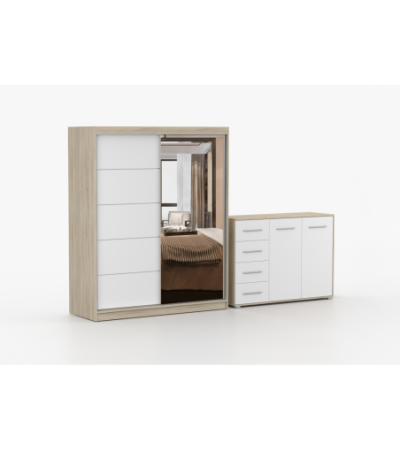 Ensemble armoire Ondine et commode Ilario avec miroir