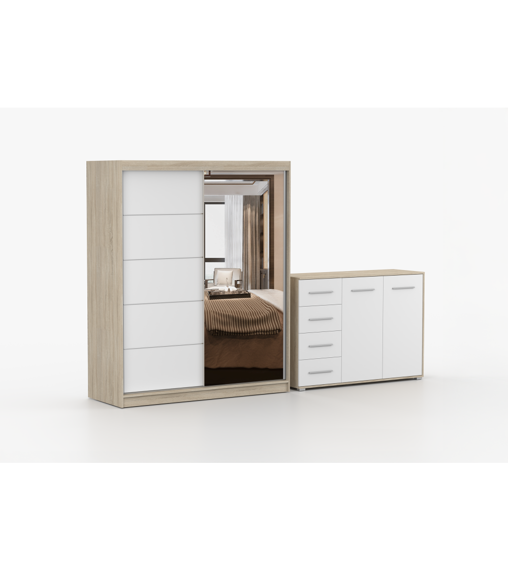 Ensemble armoire Ondine et commode Ilario avec miroir