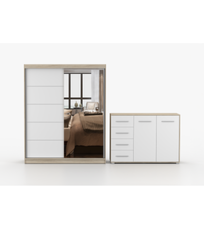 Ensemble armoire Ondine et commode Ilario avec miroir