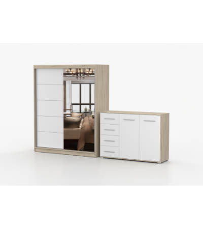 Ensemble armoire Ondine et commode Ilario avec miroir