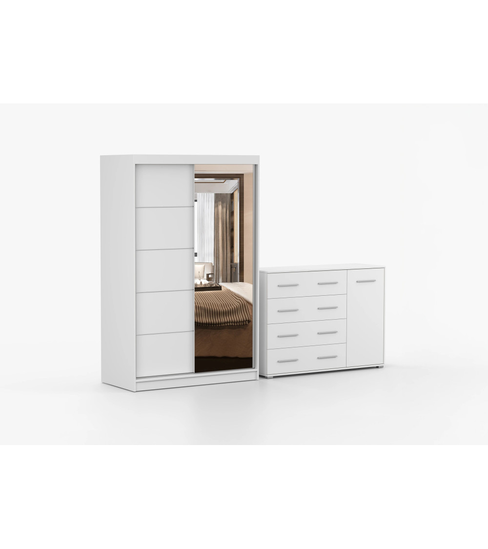 Ensemble armoire Syra et commode Ilario avec miroir