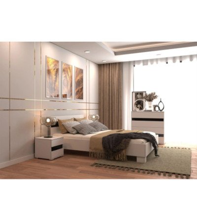 Lit Theon 160x200 Blanc -Noir