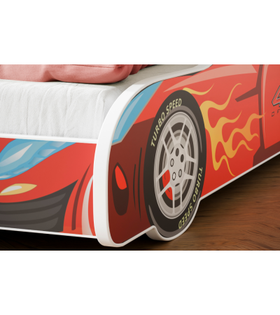 Lit enfant voiture rouge avec matelas et sommier inclus