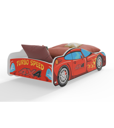 Lit enfant voiture rouge avec matelas et sommier inclus