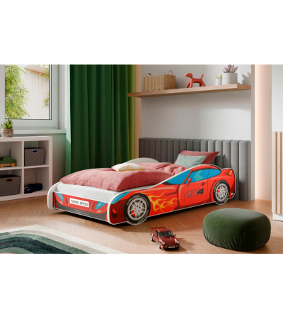 Lit enfant voiture rouge avec matelas et sommier inclus