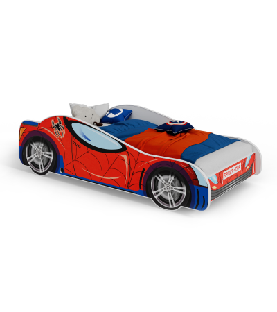 Lit enfant voiture spider man avec matelas et sommier inclus