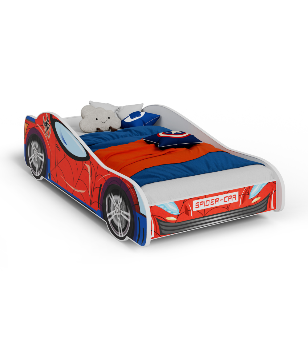 Lit enfant voiture spider man avec matelas et sommier inclus