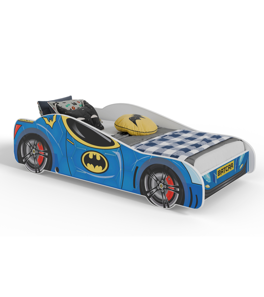 Lit enfant voiture de Batman Batcar, Batmobile -  bleu avec matelas et sommier inclus