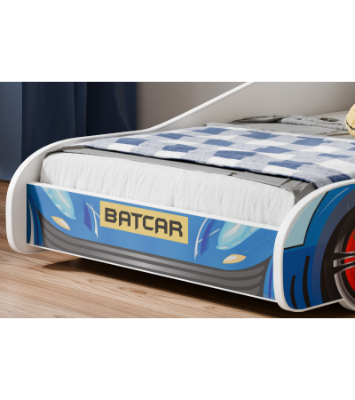 Lit enfant voiture de Batman Batcar, Batmobile -  bleu avec matelas et sommier inclus