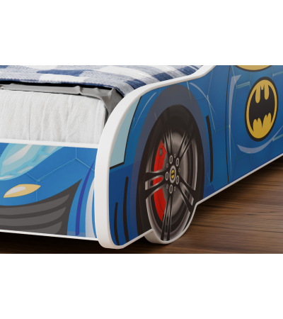 Lit enfant voiture de Batman Batcar, Batmobile -  bleu avec matelas et sommier inclus