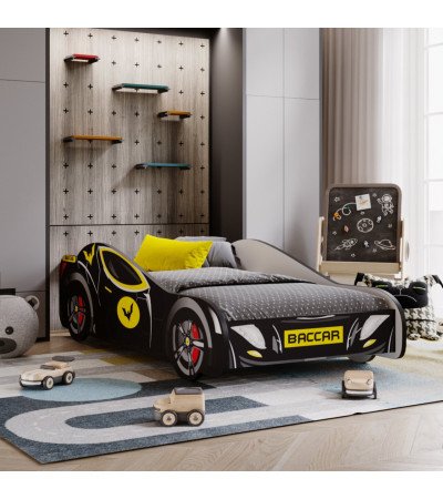 Lit Enfant Voiture Batman Noir – Design Batcar, Batmobile pour Petits Héros matelas et sommier inclus