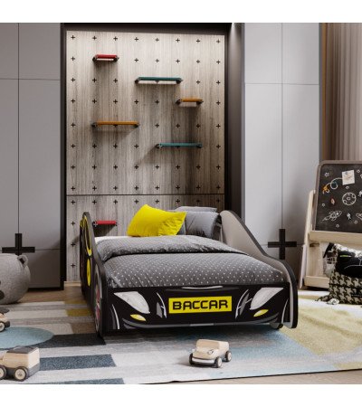 Lit Enfant Voiture Batman Noir – Design Batcar, Batmobile pour Petits Héros matelas et sommier inclus