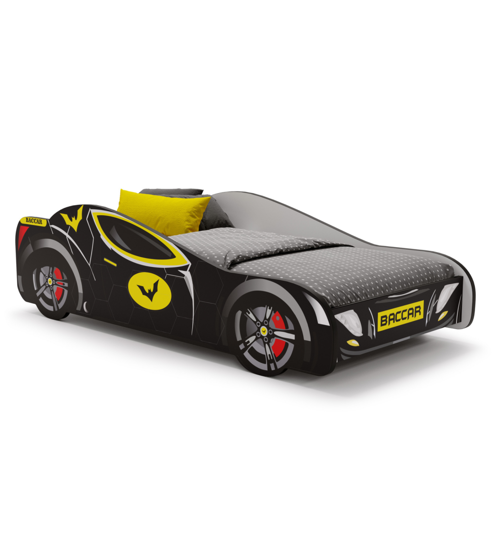 Lit Enfant Voiture Batman Noir – Design Batcar, Batmobile pour Petits Héros matelas et sommier inclus