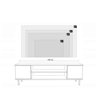 Meuble TV Aylana 155 cm blanc avec pieds noirs