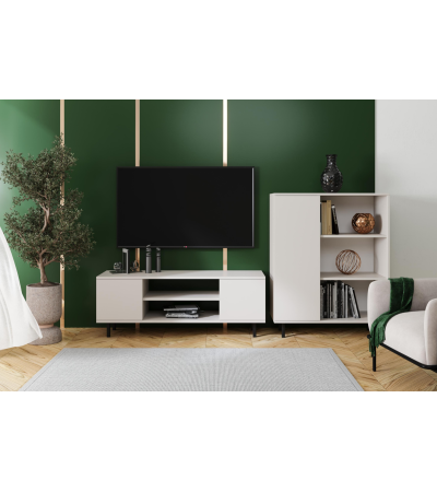 Meuble TV Aylana 155 cm blanc avec pieds noirs