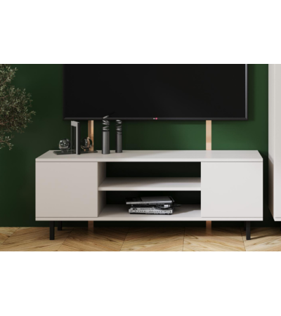 Meuble TV Aylana 155 cm blanc avec pieds noirs