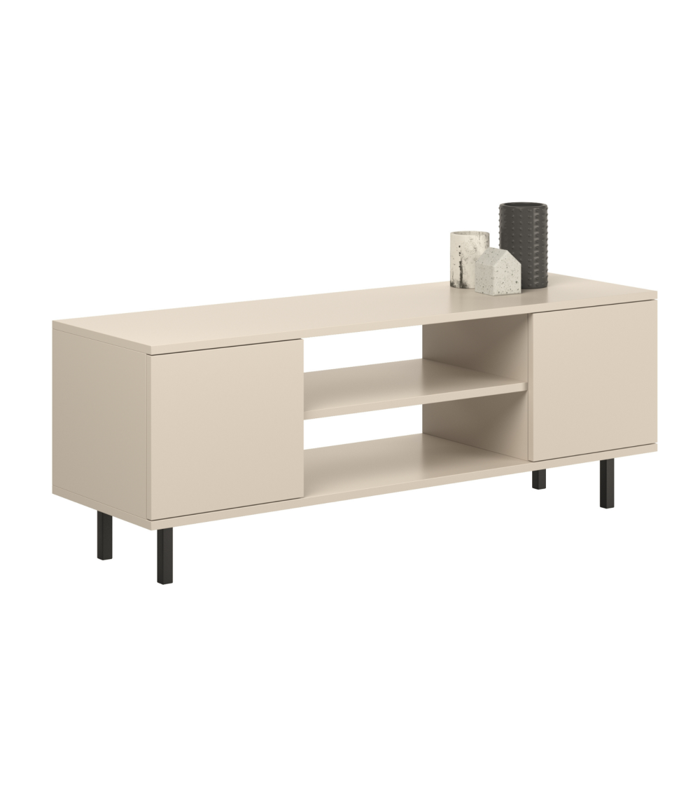 Meuble TV Aylana 155 cm blanc avec pieds noirs