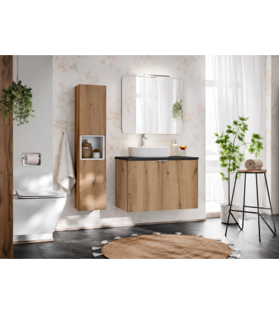 Ensemble meubles Alméa 2 portes - Plan Noir Mat - Chêne Coast Evoke